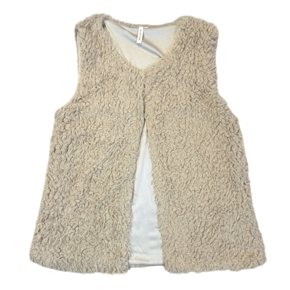 Shaggy Faux Fur Vest Womens L/XL Beige Fuzzy Sherpa Teddy Faux Fur Festival 70s